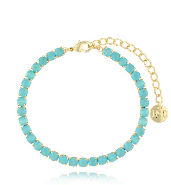 Bransoletka tenisowa turkusowa z kryształkami Show BSS0156