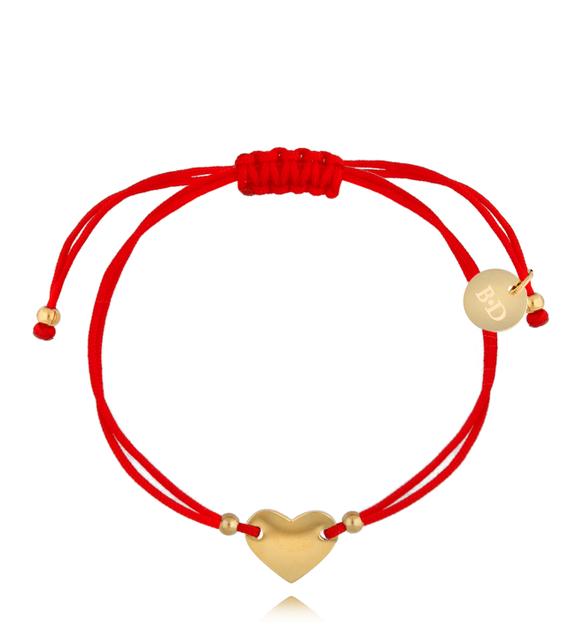 Bransoletka złota z czerwonym sznurkiem i sercem Loto BGL0701