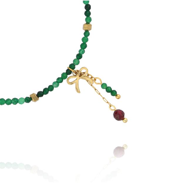 Bransoletka z zielonego jadeitu i granatu z zawieszką kokardki BTW3582