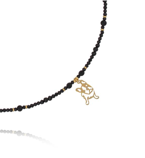 Naszyjnik z czarnego turmalinu z zawieszką – piesek NTW1622