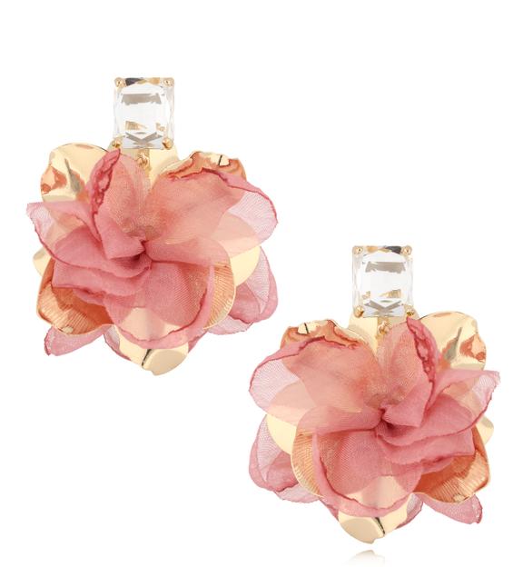 Kolczyki złote z różową tkaniną Gold Blossom KBL1818