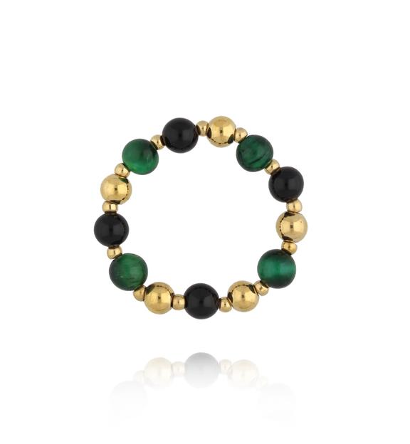 Pierścionek z agatami i tygrysim okiem PPA0063