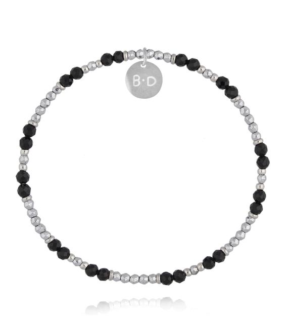 Bransoletka z hematytów i czarnych szklanych kryształków BTW3636