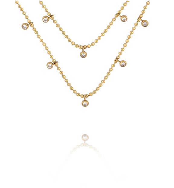 Naszyjnik podwójny z cyrkoniami na drobnym łańcuszku NSY0700