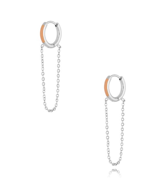 Kolczyki koła z brzoskwiniową emalią i łańcuszkiem Enamel Hoops KSA1623