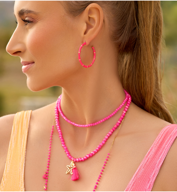 Kolczyki koła z fuksjową emalią KSY0133