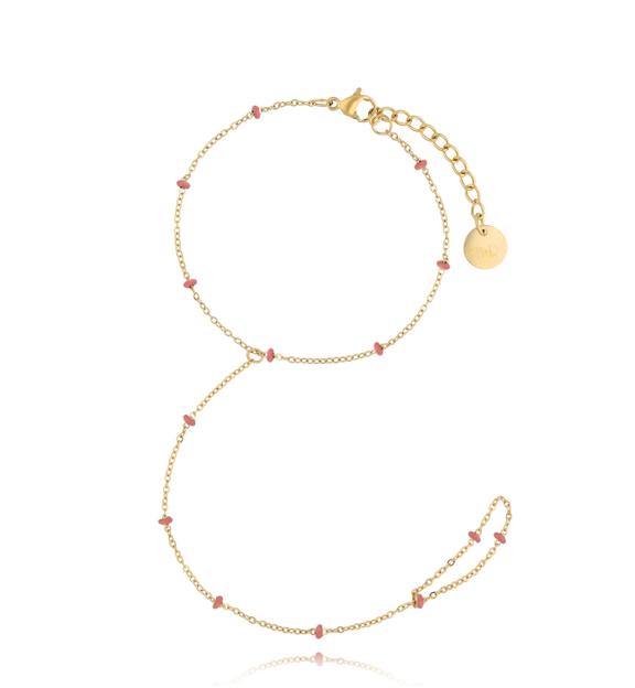 Bransoletka z pierścionkiem i różową emalią Simple Chain BSA0605