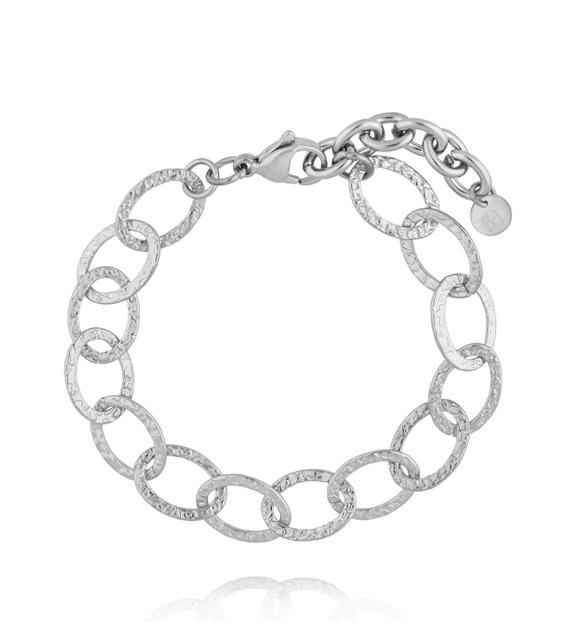 Bransoletka srebrna z młotkowanymi owalnymi ogniwami BEA0199