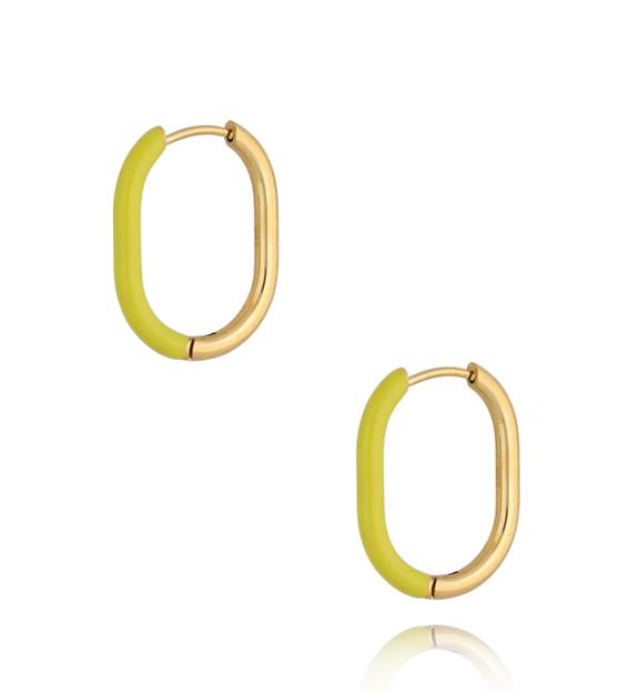 Kolczyki złote z limonkową emalią owalne Enamel KSA0905