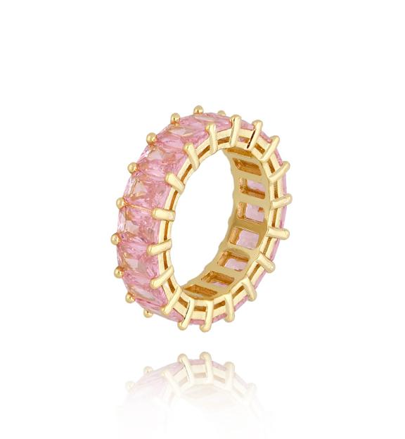 Pierścionek złoty z różowymi kryształkami Ame PRG0256