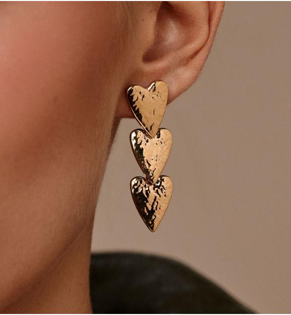Kolczyki z trzema złotymi sercami KEA0195