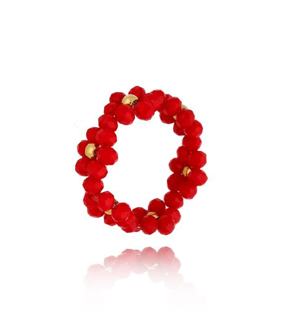 Pierścionek czerwony z kwiatuszkami Bouquet PSC0339