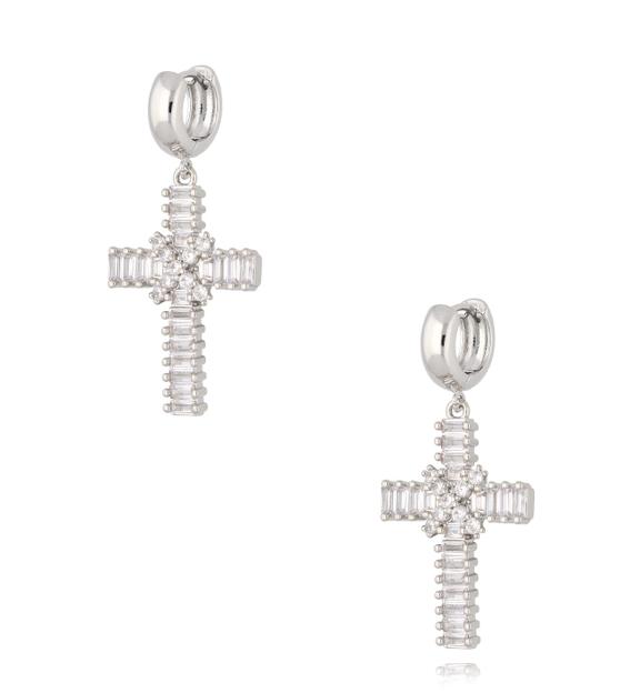 Kolczyki srebrne krzyżyki z kryształkami Peace KRG0920