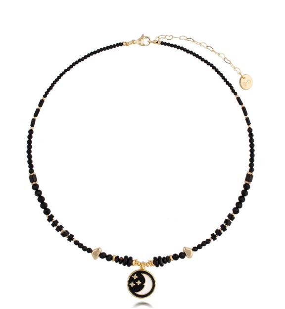 Naszyjnik czarny z księżycem Winter Moon NTW0868