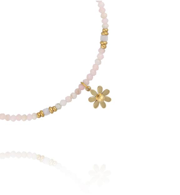 Bransoletka z różowymi opalami i kwiatkiem BTW3688