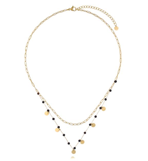 Naszyjnik warstwowy ze złoceniem i czarnym agatem NEA0097