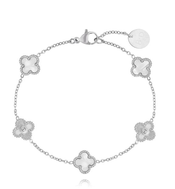 Bransoletka z białymi koniczynkami srebrna Clovers BSY0195
