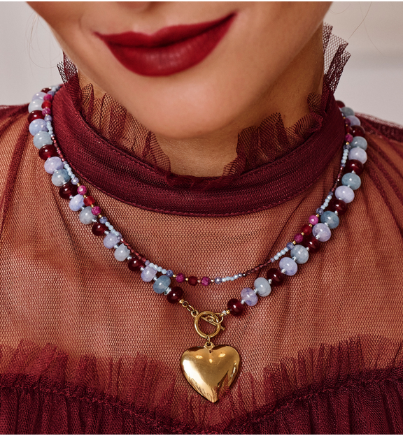 Zestaw naszyjników z kamieni naturalnych z zawieszką w kształcie serca ZN0108