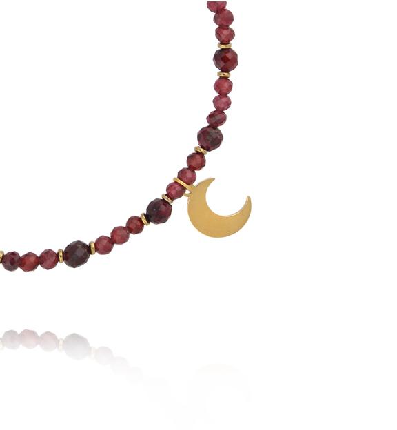 Bransoletka z granatu z zawieszką w kształcie księżyca BTW3544