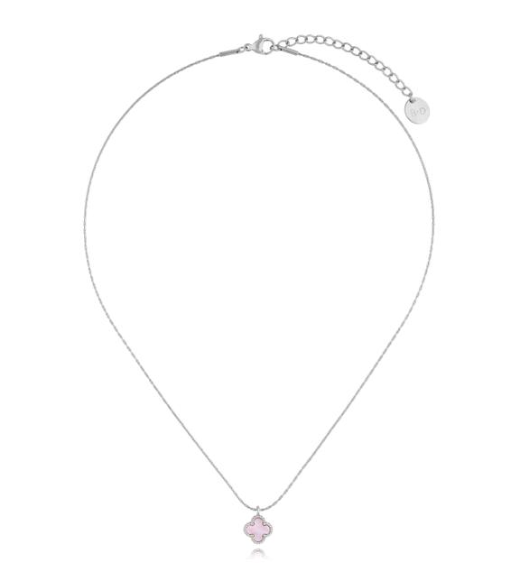 Naszyjnik z różową koniczynką srebrny Clover NSY0274