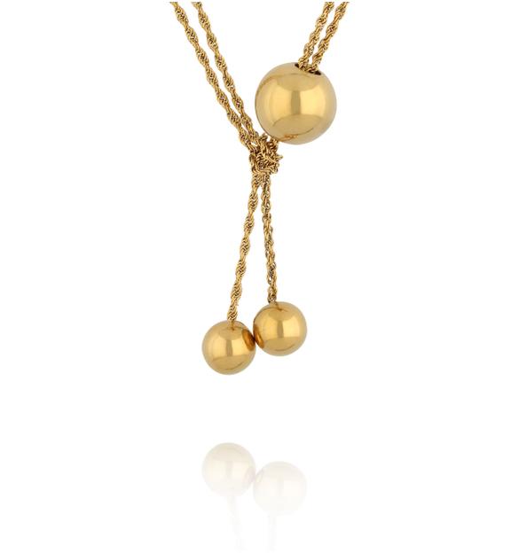 Naszyjnik złoty długi z ozdobnym splotem i kulami NSY1087