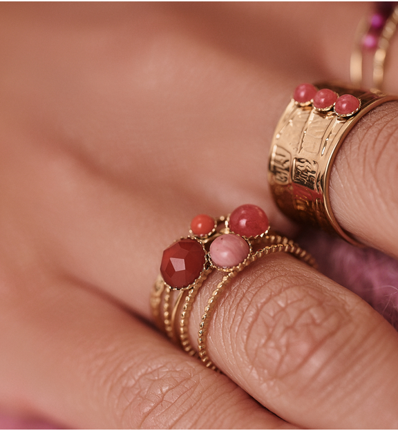 Pierścionek z rodonitami i jadeitami PEA0087