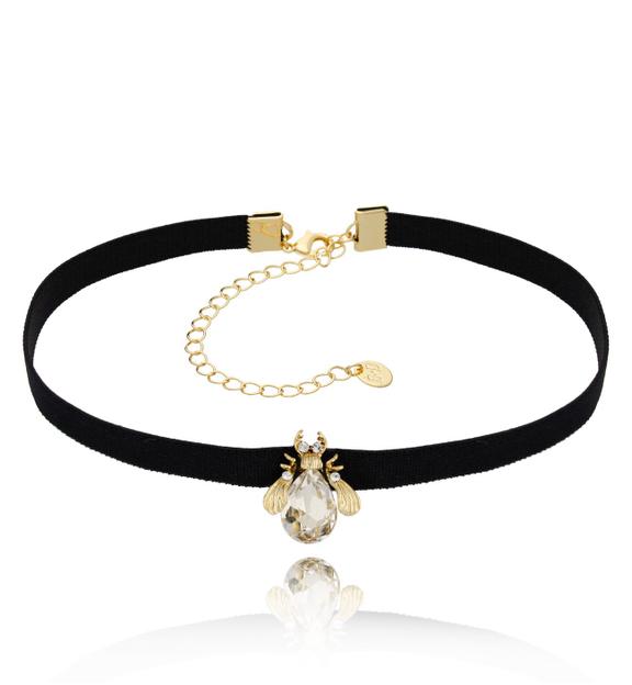 Czarny choker z żukiem i kryształkiem Powerful NMI0171