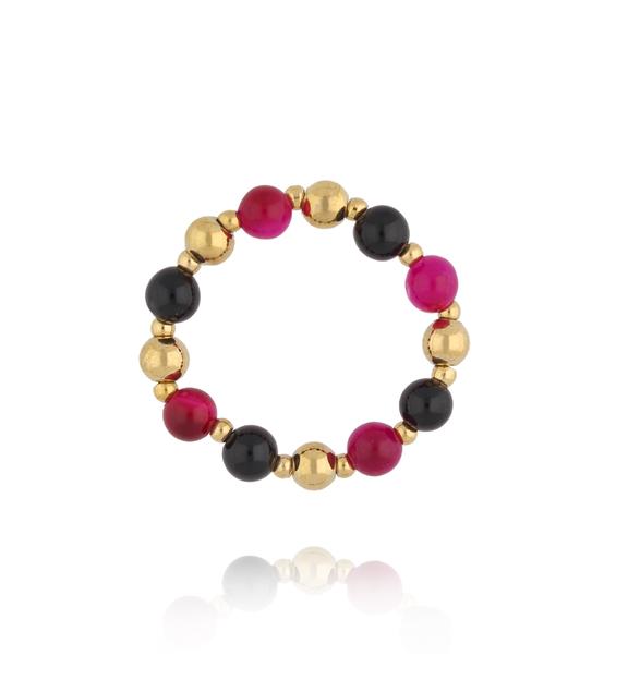 Pierścionek z agatami i tygrysim okiem PPA0061