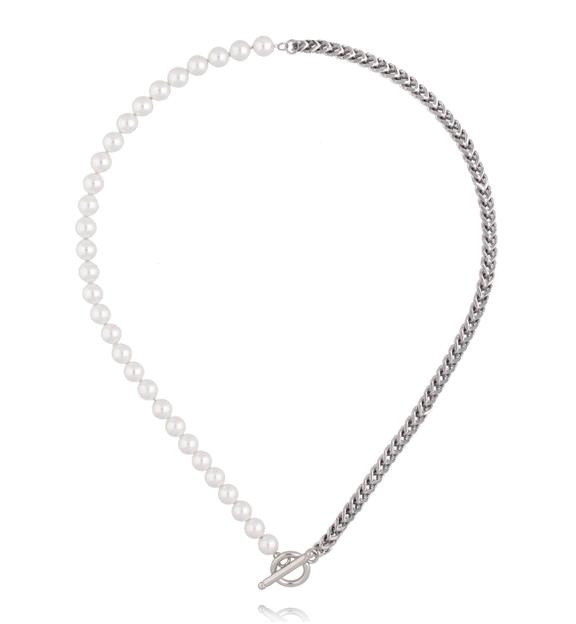 Naszyjnik z perełkami i srebrnym łańcuchem NSY0796