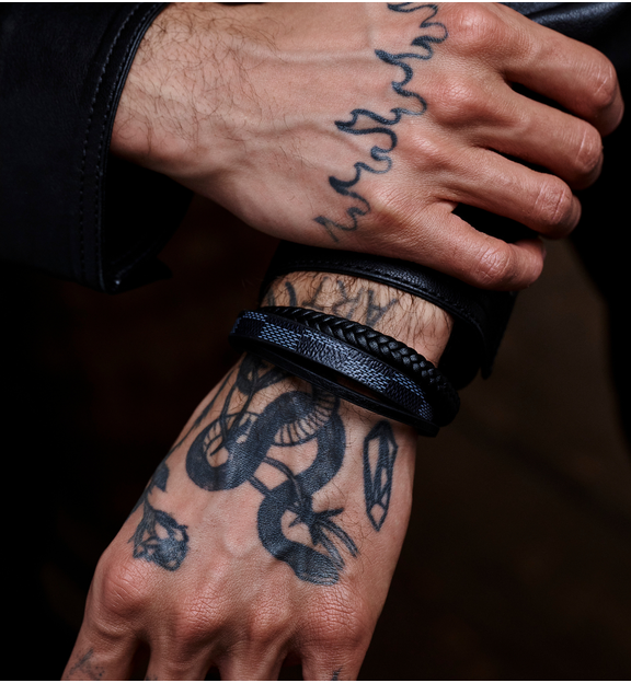 Bransoletka męska skórzana czarna BMITC0899