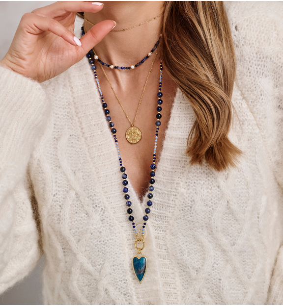 Naszyjnik granatowy z lapisami i perłami NTW1333