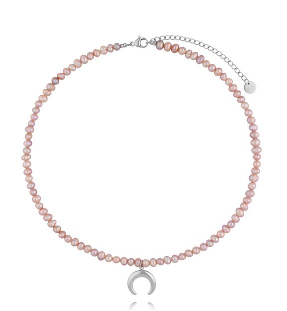 Naszyjnik z różowych pereł z zawieszką księżyca NPE0342