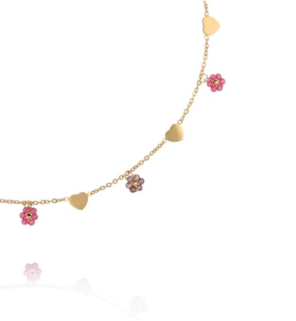 Naszyjnik z serduszkami i kolorowymi kwiatuszkami NTW1615