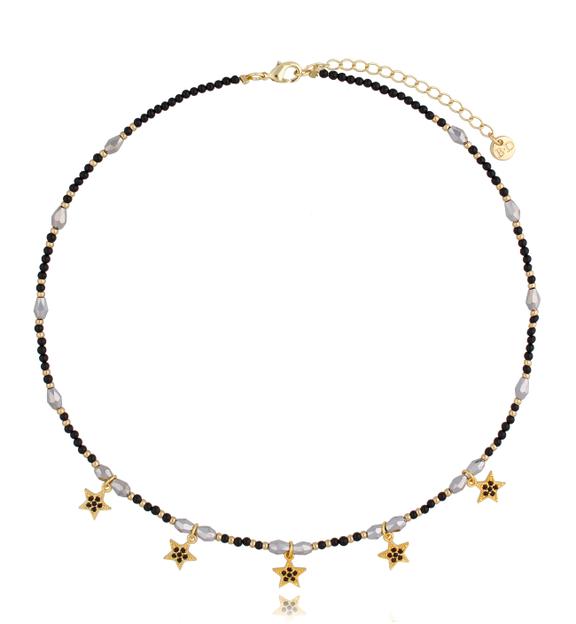 Naszyjnik z onyksami i i gwiazdkami  NSC0154