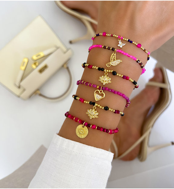 Bransoletka złota z jadeitami i granatami BTW2781