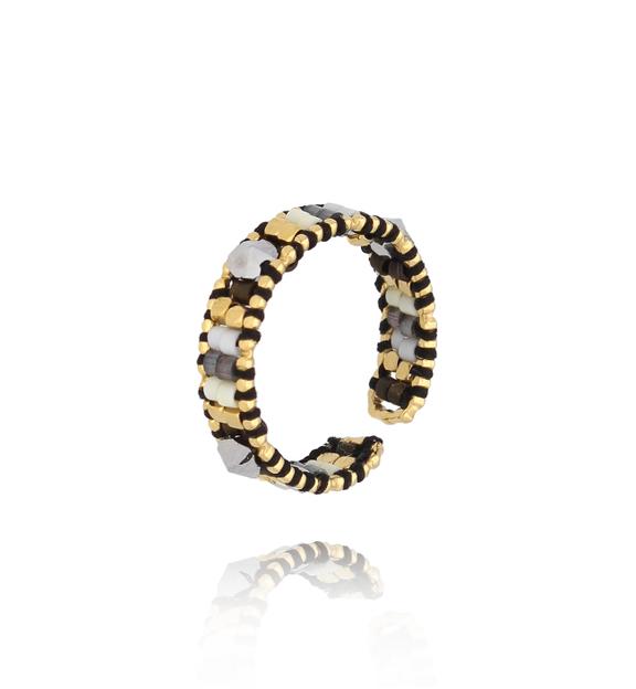 Pierścionek czarno złoty z koralikami Miyuki Chipilo PSC0555