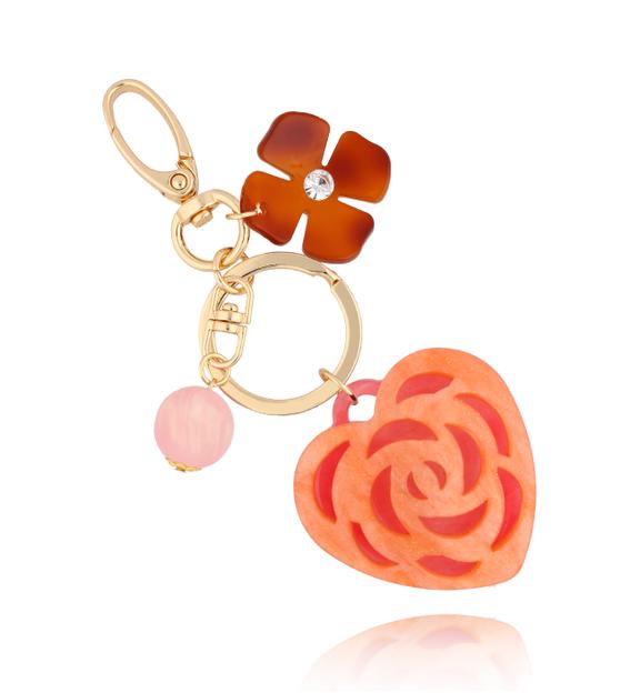 Brelok pomarańczowy z sercem i kwiatkiem Heart & FLower BREZA0074