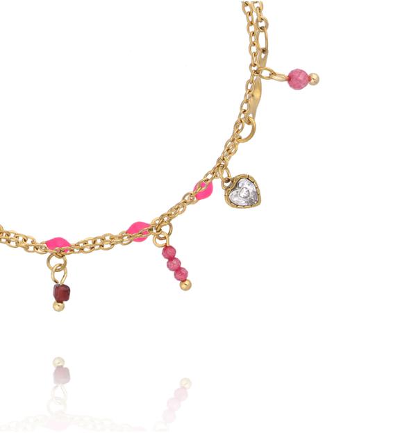 Bransoletka z czerwonym jadeitem i cyrkonią w kształcie serca BSY0535