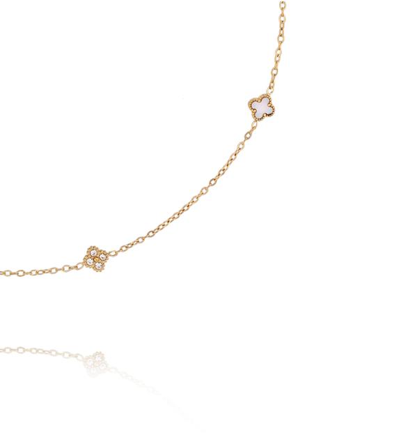 Naszyjnik złoty z koniczynkami z masy perłowej i cyrkoniami NSY0741