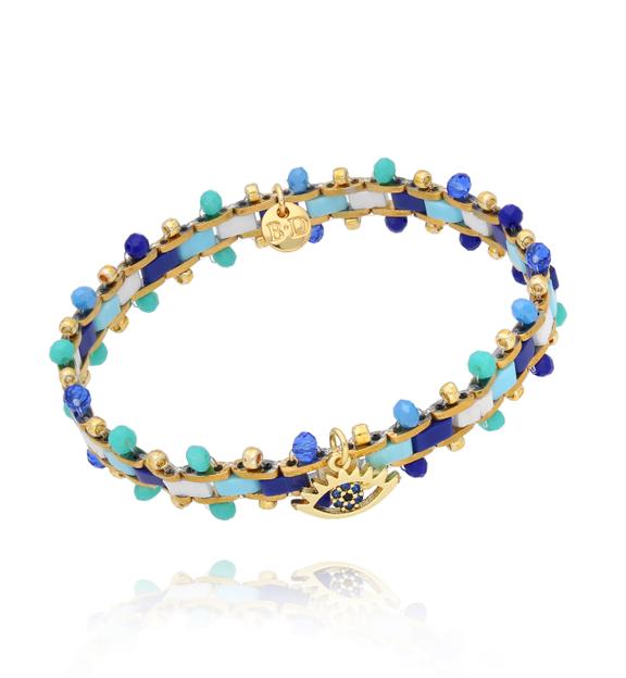 Bransoletka granatowo turkusowa z okiem Marigold BBI0031