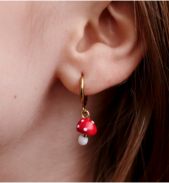 Kolczyki koła z zawieszką w kształcie muchomorka KSY0668