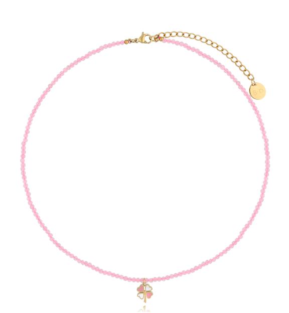 Naszyjnik z kwarcami różowymi i koniczynką Pink Elegance NTW1109