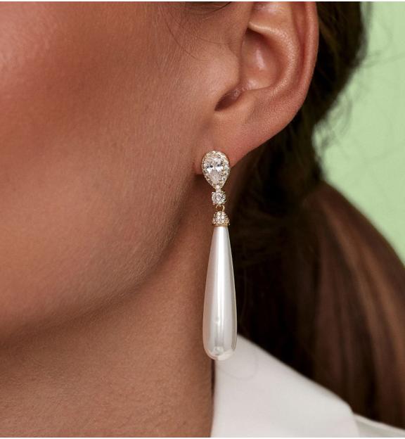 Kolczyki z podłużną perłą i kryształkami KPE0213