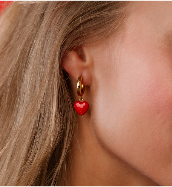 Kolczyki koła z czerwonymi sercami Enamel Hearts KSA1633