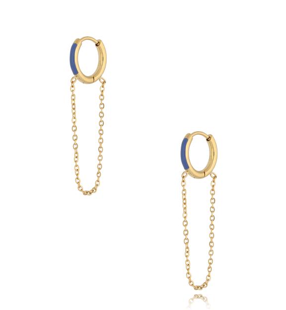 Kolczyki koła z niebieską emalią i łańcuszkiem Enamel Hoops KSA1630