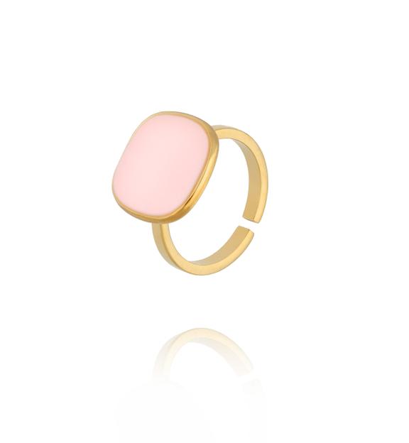 Pierścionek pozłacany z różową emalią PSY0067