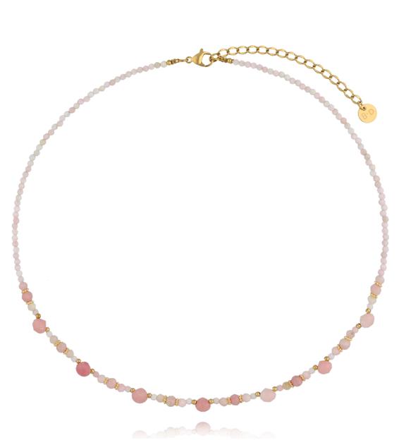 Naszyjnik z różowego opalu z delikatnymi złotymi akcentami NTW1566