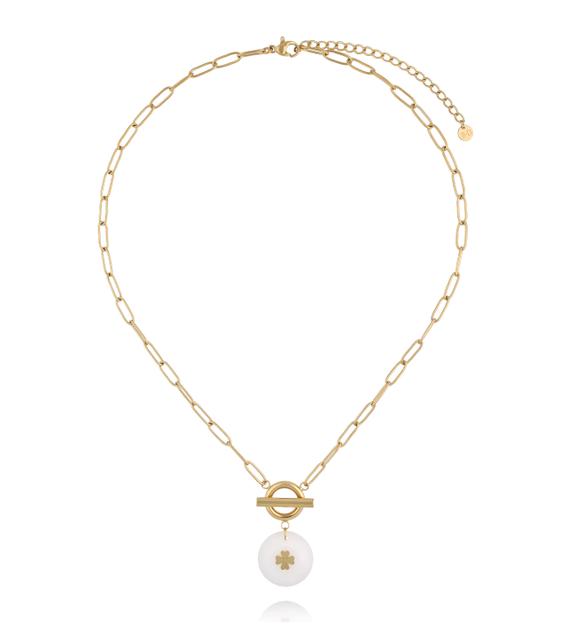 Naszyjnik z białą zawieszką z koniczynką NEA0051