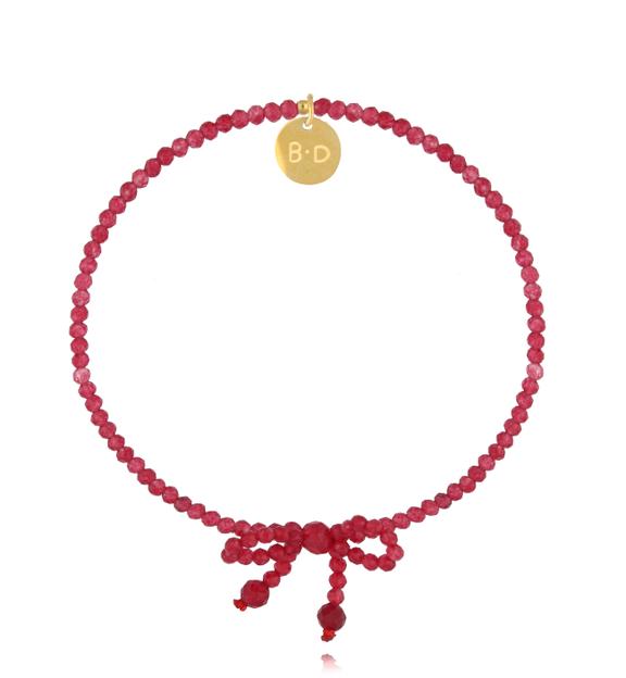 Bransoletka z czerwonymi agatami i kokardką BSY0171