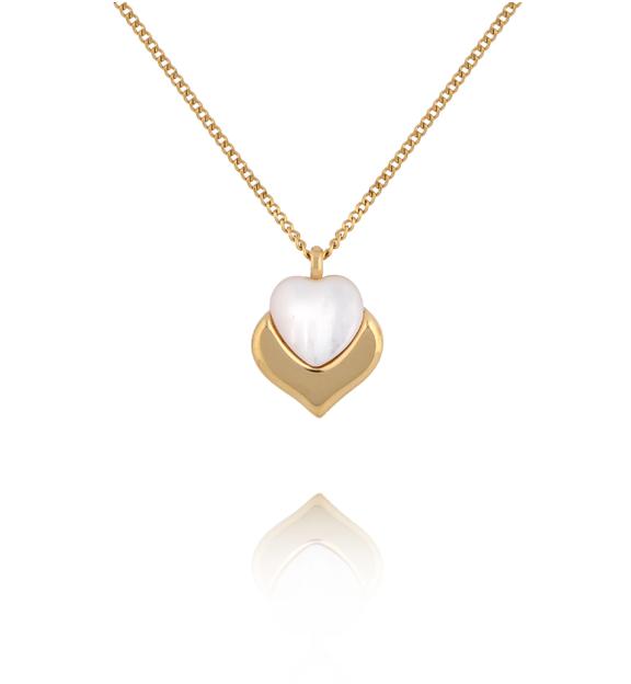 Naszyjnik z sercem z masy perłowej i złotą oprawą NSY0853